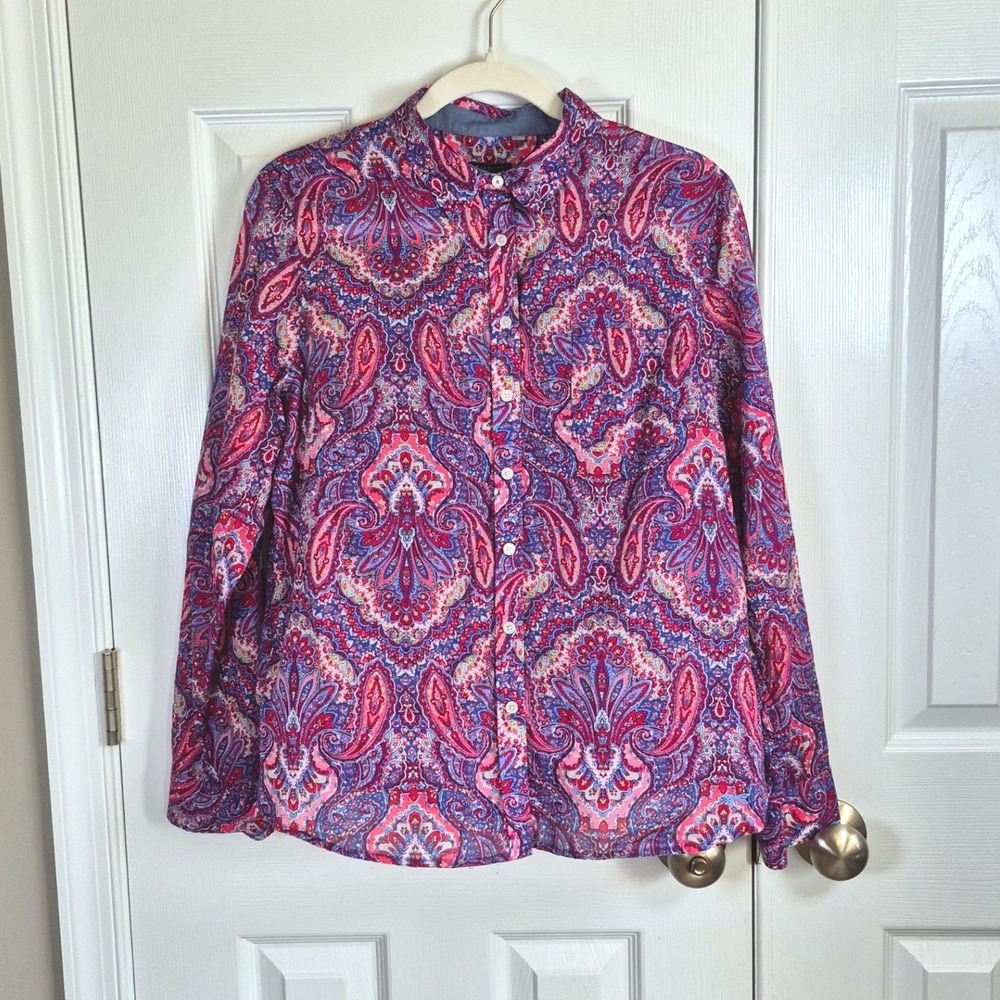 Talbots multicolor paisley button down shirt‎ cuffed sleeve womens 16P petite